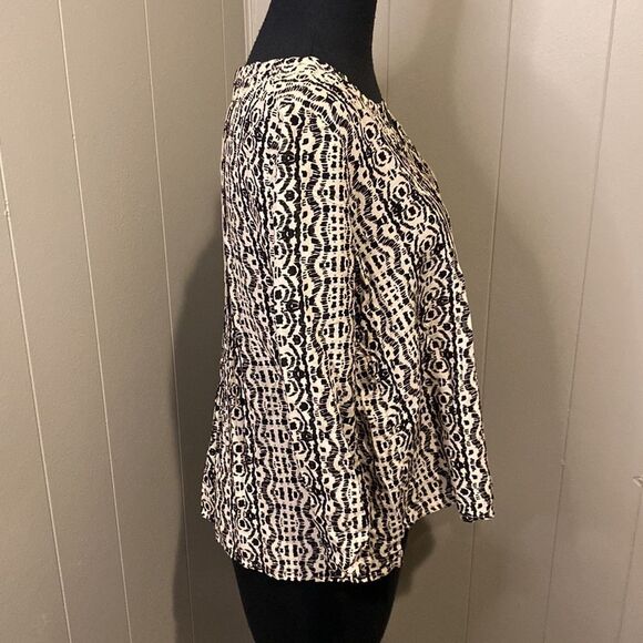 Vanessa Virginia Top 0 Black Tan Boho Print Pleated Flowy Southwest - Picture 3 of 5